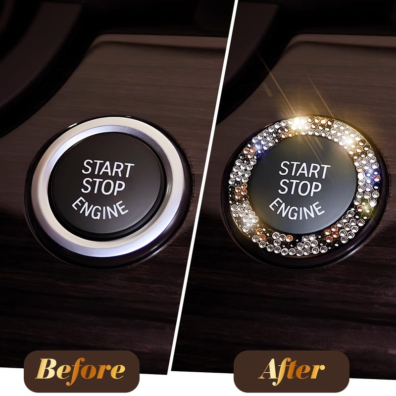 Murimt 3 Circles of 160 Rhinestones Bling Car Push Start Button Cover Accessories for Women - Emblem Sticker Decoration Ring & Knob - Image 3